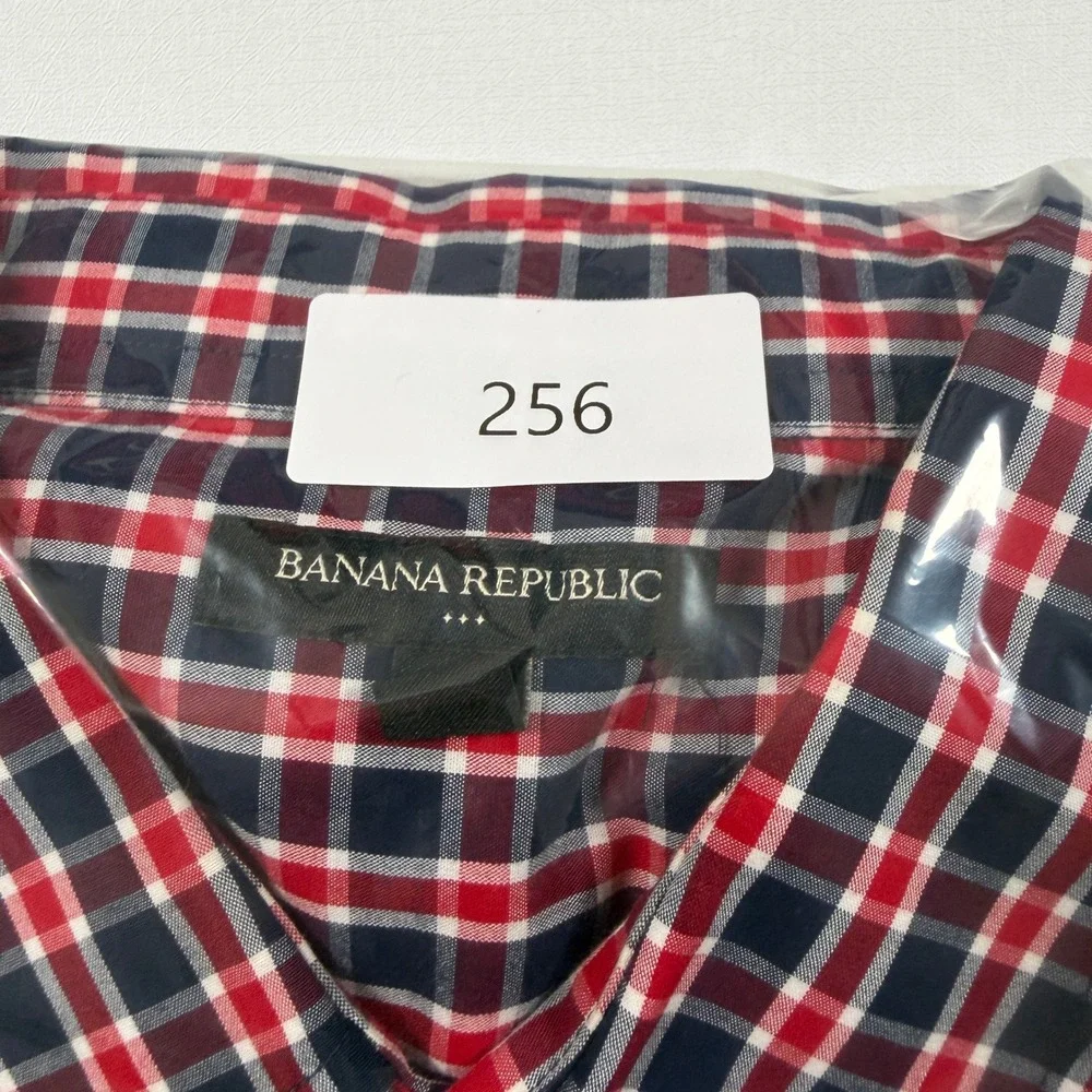 Banana Republic Shirt Check Men XL Ruby Red Plaid Cotton Button Down Long Sleeve